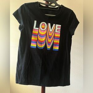 Place Black T-Shirt with Striped 'LOVE' Design
